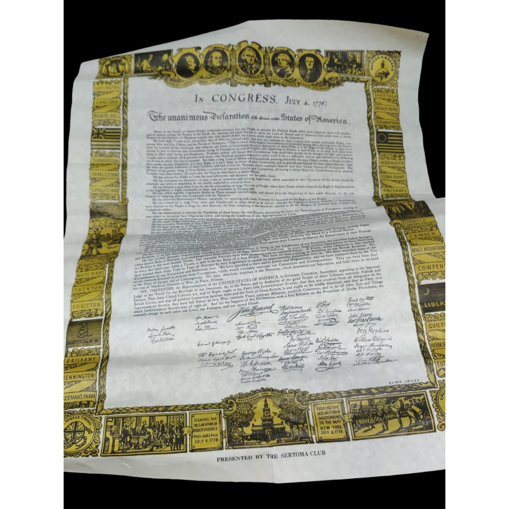 Unframed Declaration of Independence presented by The Sertoma Club